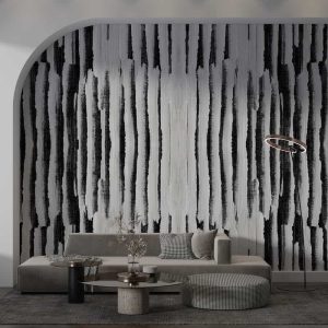 Modern Geometrik Siyah Beyaz Çizgi Desenli Soyut Duvar Kağıdı YMO-06014