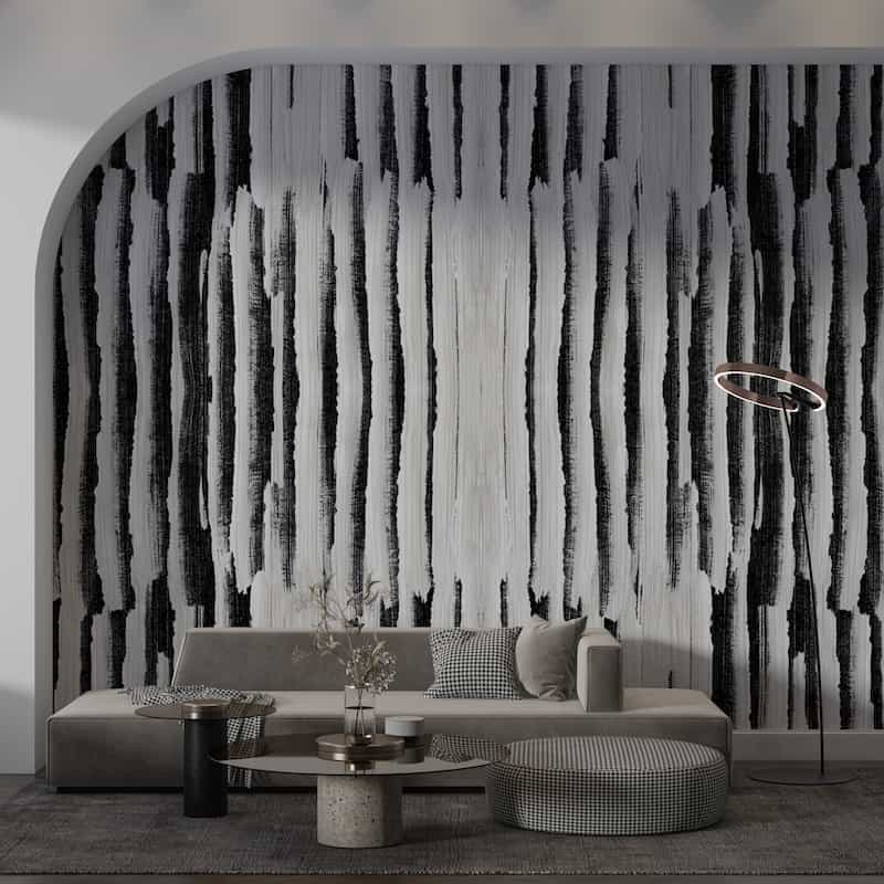 Modern Geometrik Siyah Beyaz Çizgi Desenli Soyut Duvar Kağıdı YMO-06014