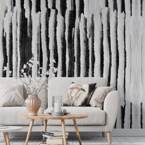 Modern Geometrik Siyah Beyaz Çizgi Desenli Soyut Duvar Kağıdı YMO-06014