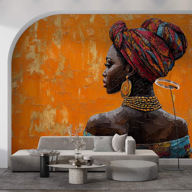 Mozaik Dokulu Etnik Afrikalı Kadın Duvar Kağıdı YK-04063