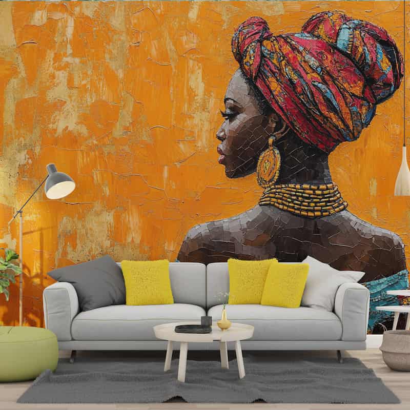 Mozaik Dokulu Etnik Afrikalı Kadın Duvar Kağıdı YK-04063