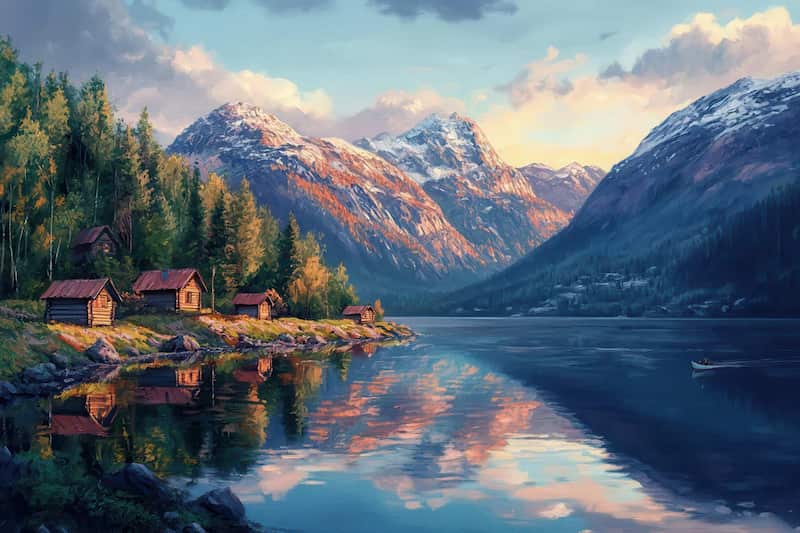 Norveç Dağ ve Göl Manzaralı Modern Duvar Kağıdı YD-05097