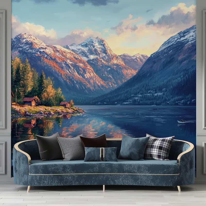 Norveç Dağ ve Göl Manzaralı Modern Duvar Kağıdı YD-05097