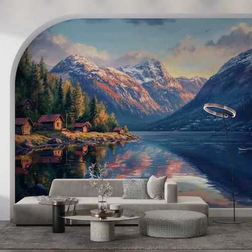 Norveç Dağ ve Göl Manzaralı Modern Duvar Kağıdı YD-05097