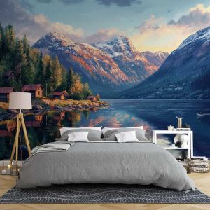 Norveç Dağ ve Göl Manzaralı Modern Duvar Kağıdı YD-05097