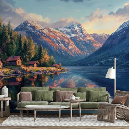 Norveç Dağ ve Göl Manzaralı Modern Duvar Kağıdı YD-05097