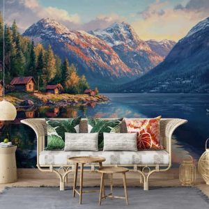 Norveç Dağ ve Göl Manzaralı Modern Duvar Kağıdı YD-05097