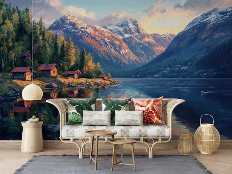 Norveç Dağ ve Göl Manzaralı Modern Duvar Kağıdı YD-05097