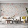 Pembe Papatyalar ve Kır Çiçekleri Desenli Salon Duvar Kağıdı YF-07036
