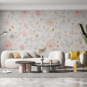 Pembe Papatyalar ve Kır Çiçekleri Desenli Salon Duvar Kağıdı YF-07036