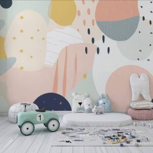 Pembe ve Hardal Sarı Renkli Puantiyeli Bebek Odası Duvar Kağıdı YCO-07010