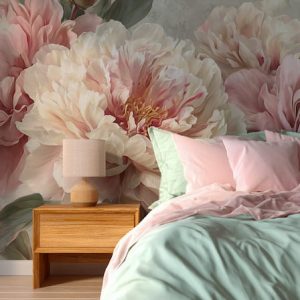 Pudra Pembe Şakayık Çiçekli Zarif Salon Duvar Kağıdı YF-06038