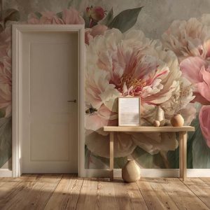 Pudra Pembe Şakayık Çiçekli Zarif Salon Duvar Kağıdı YF-06038