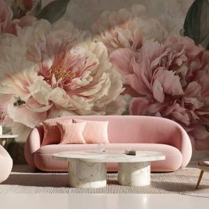 Pudra Pembe Şakayık Çiçekli Zarif Salon Duvar Kağıdı YF-06038