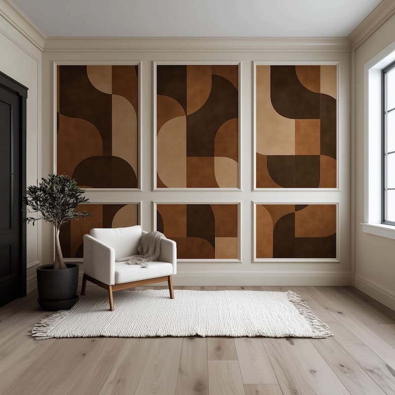 Retro Tarz Kahverengi Geometrik Desenli Duvar Kağıdı YMO-06018