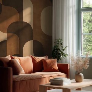 Retro Tarz Kahverengi Geometrik Desenli Duvar Kağıdı YMO-06018