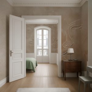 Sıva Görünümlü Çizgisel Kadın Figürlü Modern Duvar Kağıdı YK-06021