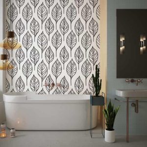 Siyah Beyaz Büyük Yaprak Desenli Modern Salon Duvar Kağıdı YF-07041