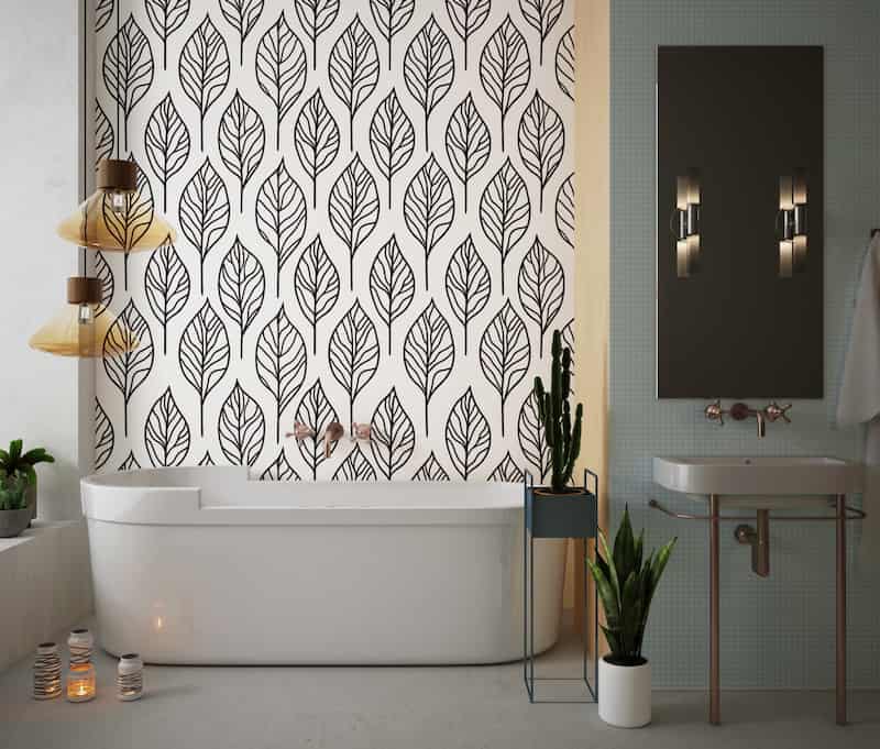Siyah Beyaz Büyük Yaprak Desenli Modern Salon Duvar Kağıdı YF-07041