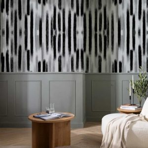 Siyah Beyaz Soyut Fırça Darbeli Modern Desenli Salon Duvar Kağıtları YMO-06013