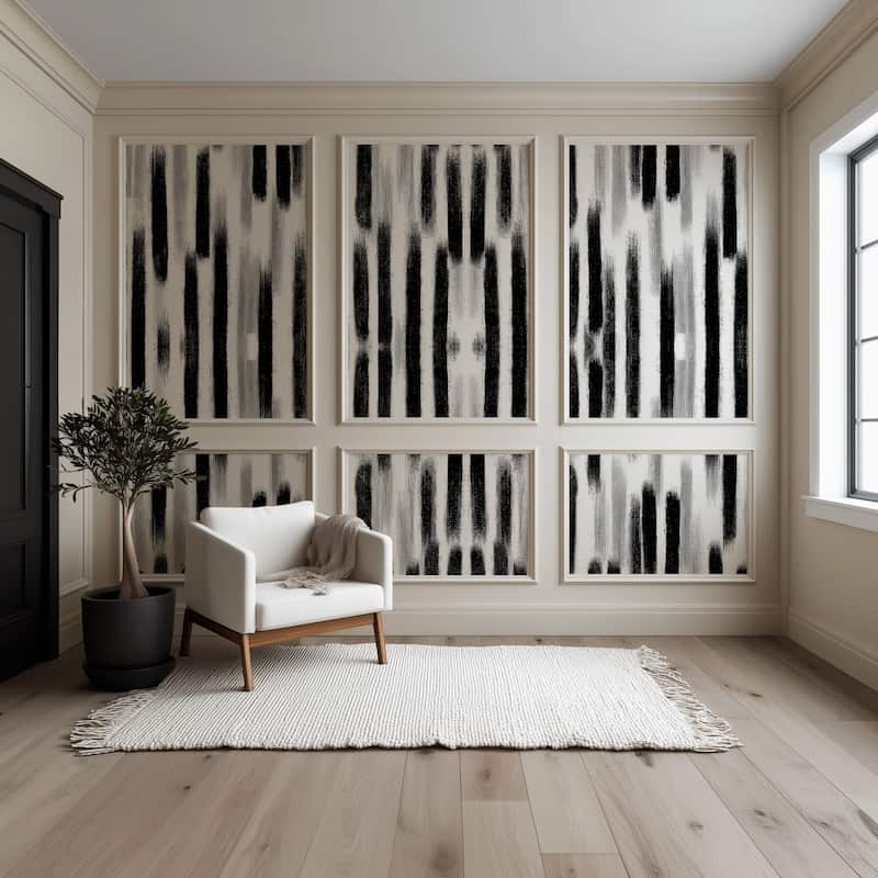Siyah Beyaz Soyut Fırça Darbeli Modern Desenli Salon Duvar Kağıtları YMO-06013