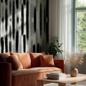 Siyah Beyaz Soyut Fırça Darbeli Modern Desenli Salon Duvar Kağıtları YMO-06013