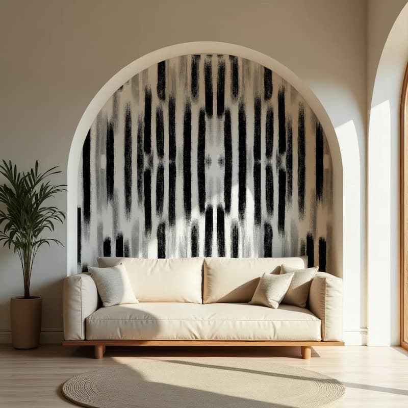 Siyah Beyaz Soyut Fırça Darbeli Modern Desenli Salon Duvar Kağıtları YMO-06013