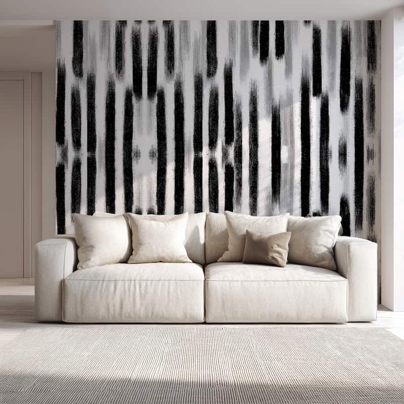 Siyah Beyaz Soyut Fırça Darbeli Modern Desenli Salon Duvar Kağıtları YMO-06013