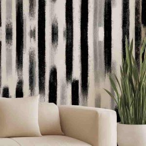 Siyah Beyaz Soyut Fırça Darbeli Modern Desenli Salon Duvar Kağıtları YMO-06013