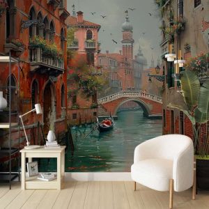 Yağlı Boya Dokulu Venedik Manzara Salon Duvar Kağıdı YD-05043