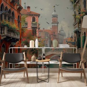 Yağlı Boya Dokulu Venedik Manzara Salon Duvar Kağıdı YD-05043