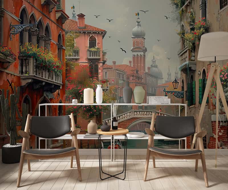 Yağlı Boya Dokulu Venedik Manzara Salon Duvar Kağıdı YD-05043