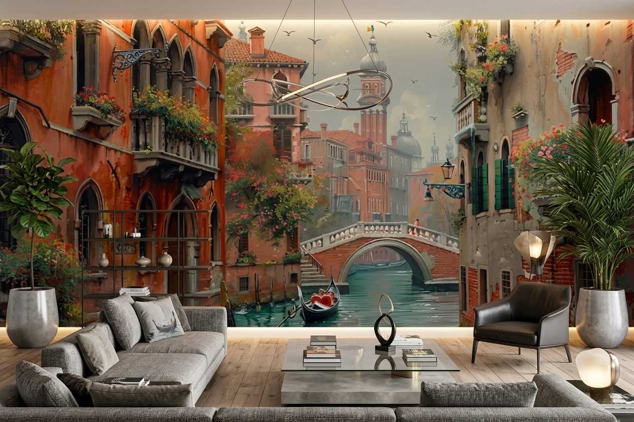 Yağlı Boya Dokulu Venedik Manzara Salon Duvar Kağıdı YD-05043