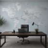 Gümüş Renk Modern Siyasi Dünya Haritası Duvar Kağıdı H0079