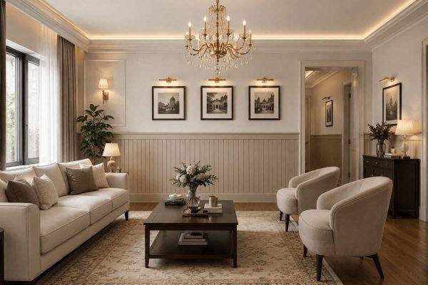 Amerikan Duvar Paneli ile modern salon dekorasyonu