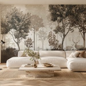 Modern salon için tropikal doğa manzaralı duvar kağıdı, egzotik bitkiler, palmiye ağaçları ve panoramik mural wallpaper.