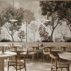 Yemek odası için tropikal manzara duvar kağıdı, göl ve palmiye ağaçlarıyla doğal botanical mural duvar dekorasyonu.