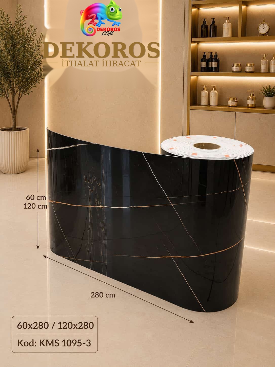 Kendinden yapışkanlı mermer panel Siyah Gold DKS1095-3 60x280 ve 120x280 cm eksiz panel