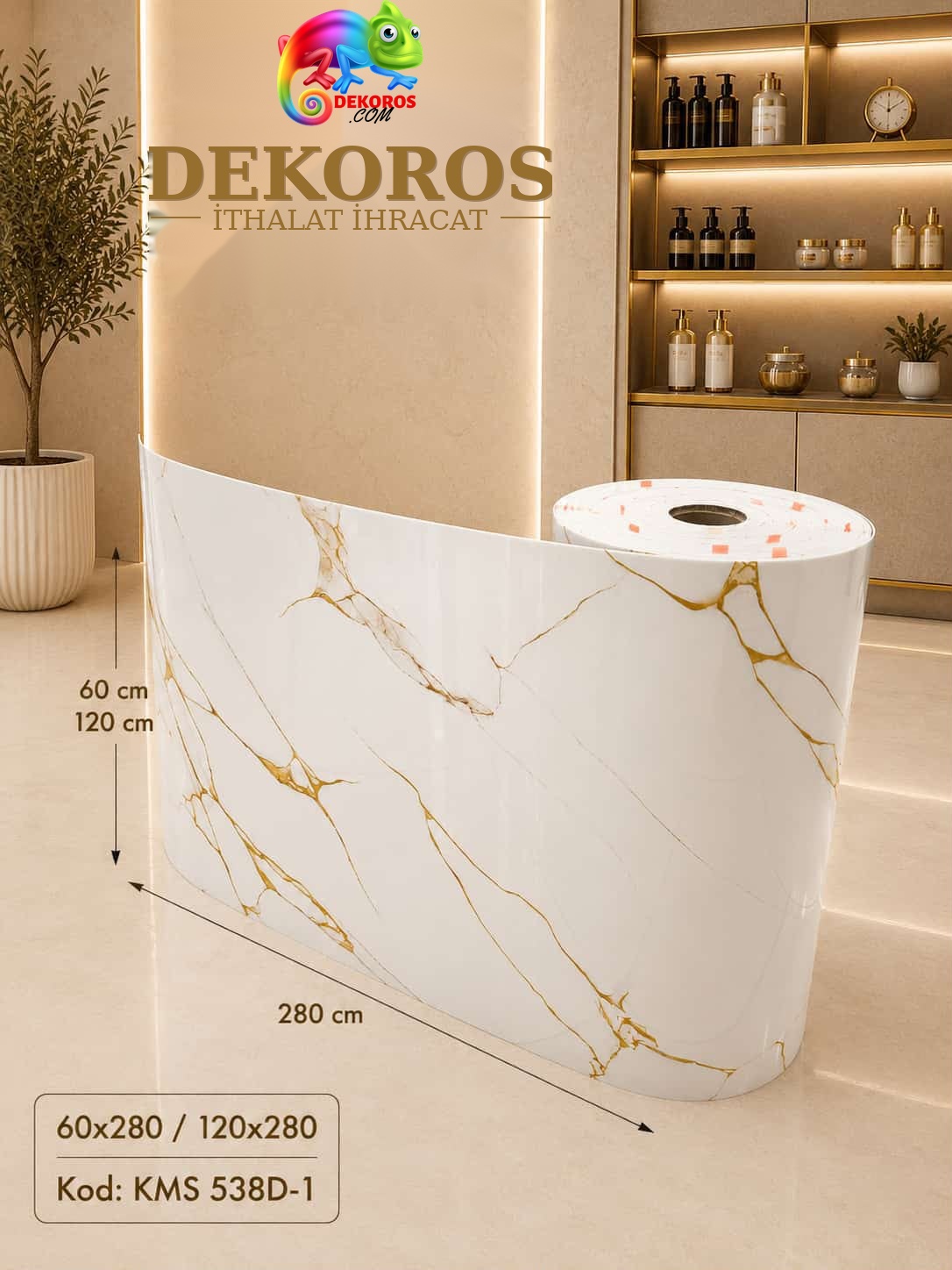Yapışkanlı Mermer Panel Beyaz Gold DKS538 60x280 ve 120x280 cm
