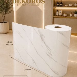 Kendinden yapışkanlı beyaz mermer panel DKS8101 60x280 ve 120x280 cm eksiz duvar kaplama